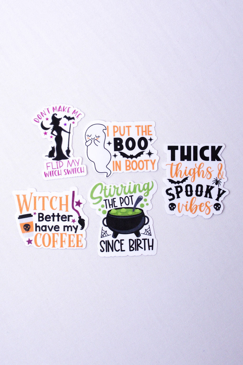 5-Pack, 3-Inch Sassy Halloween Stickers - Water Resistant, Vinyl