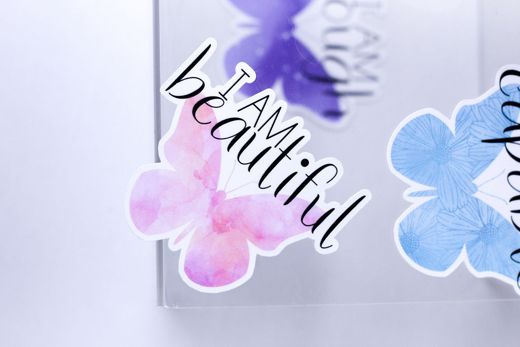 5-Pack, 3-Inch Affirmation, Butterfly Stickers - Water Resistant, Vinyl