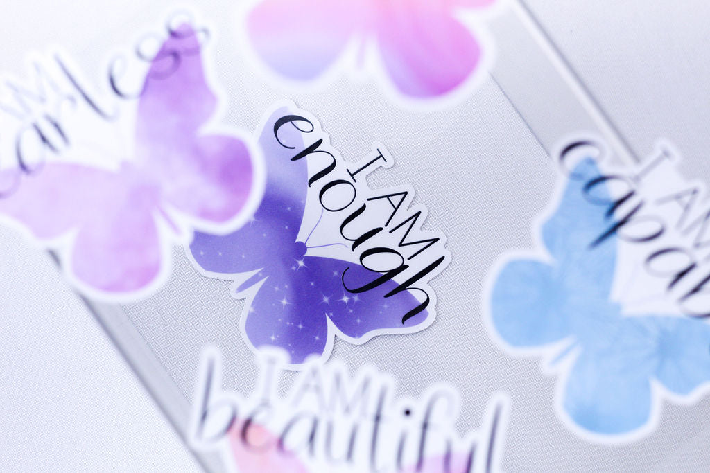 5-Pack, 3-Inch Affirmation, Butterfly Stickers - Water Resistant, Vinyl
