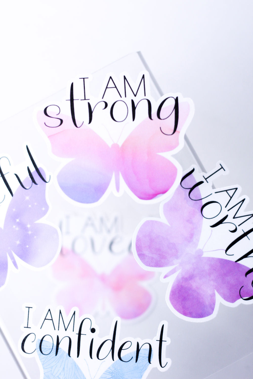5-Pack, 3-Inch Affirmation, Butterfly Stickers v2 - Water Resistant, Vinyl