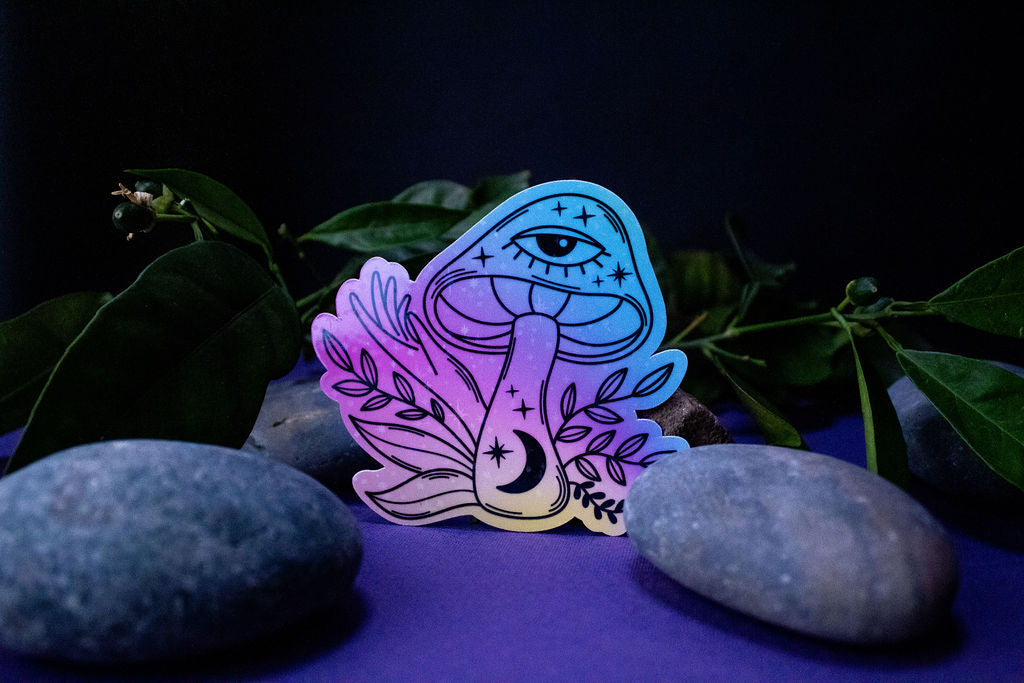 3-Inch Holographic Magical Mushroom Water Resistant Vinyl Sticker v1