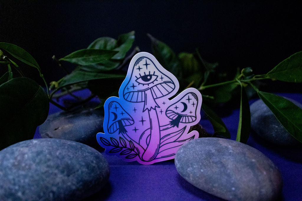 3-Inch Holographic Magical Mushroom Water Resistant Vinyl Sticker v3