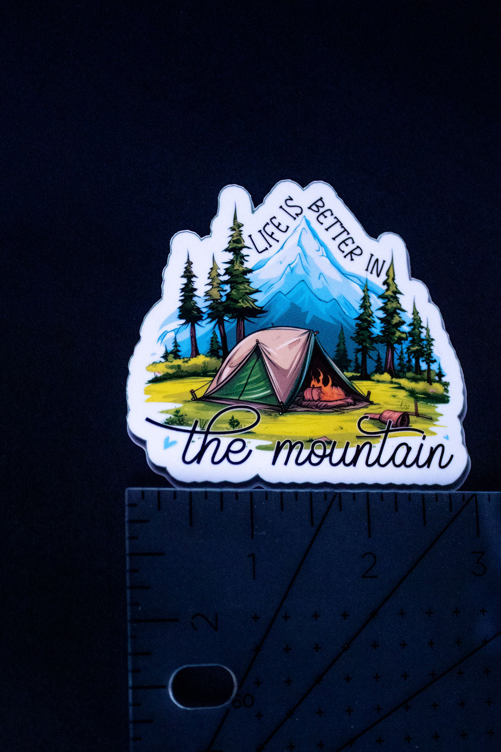 "Life Is Better In The Mountains", 3-Inch Camping/Outdoors Stickers - Water Resistant, Vinyl