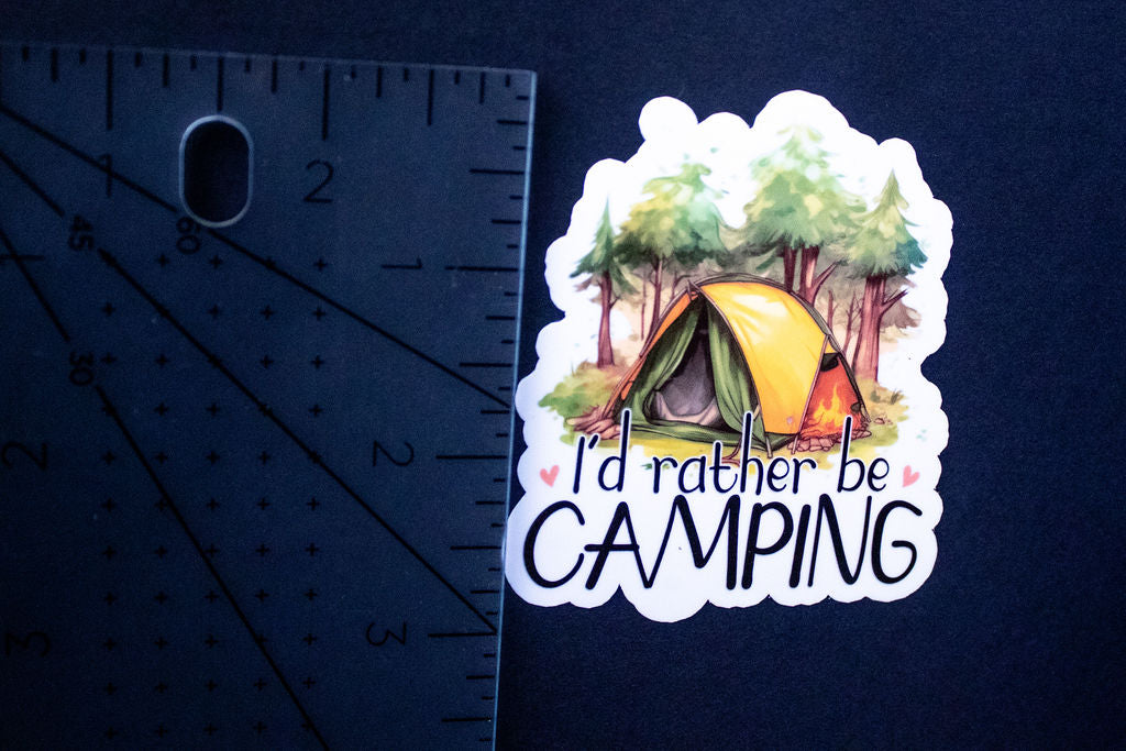 "I'd Rather Be Camping", 3-Inch Camping/Outdoors Stickers - Water Resistant, Vinyl