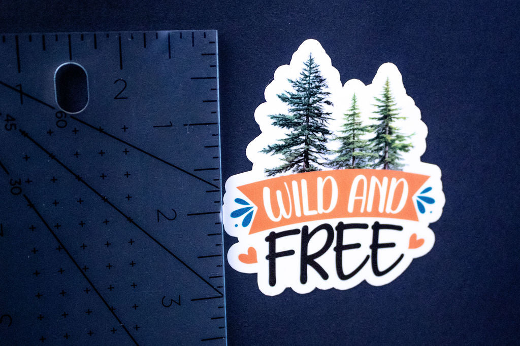 "Wild and Free", 3-Inch Camping/Outdoors Stickers - Water Resistant, Vinyl
