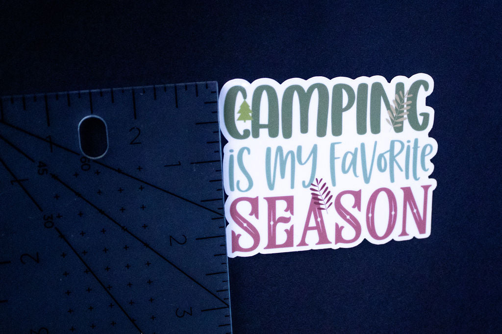 "Camping Is My Favorite Season", 3-Inch Camping/Outdoors Stickers - Water Resistant, Vinyl