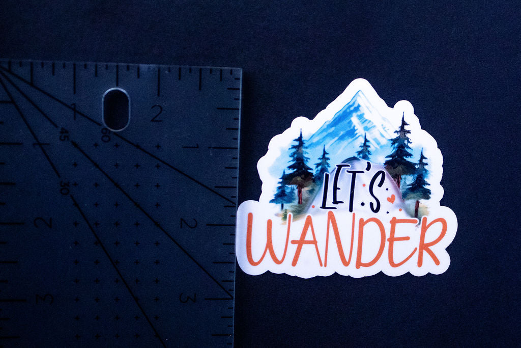 "Let's Wander", 3-Inch Camping/Outdoors Stickers - Water Resistant, Vinyl