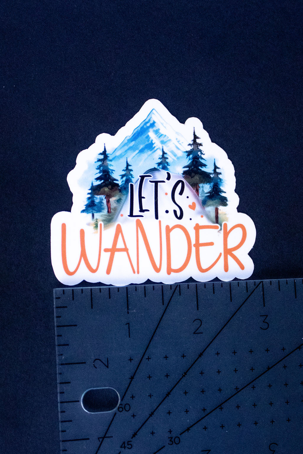 "Let's Wander", 3-Inch Camping/Outdoors Stickers - Water Resistant, Vinyl