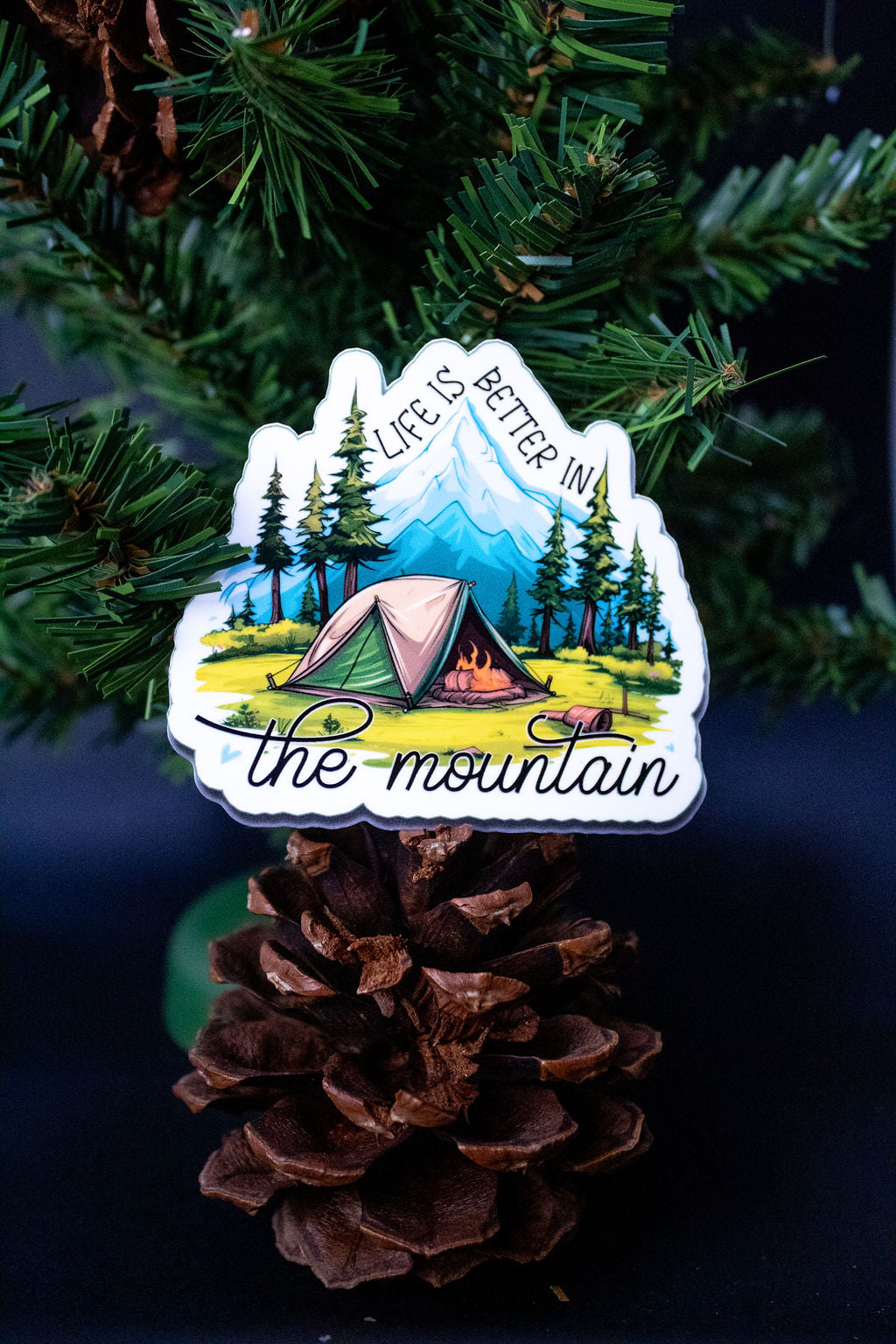 "Life Is Better In The Mountains", 3-Inch Camping/Outdoors Stickers - Water Resistant, Vinyl