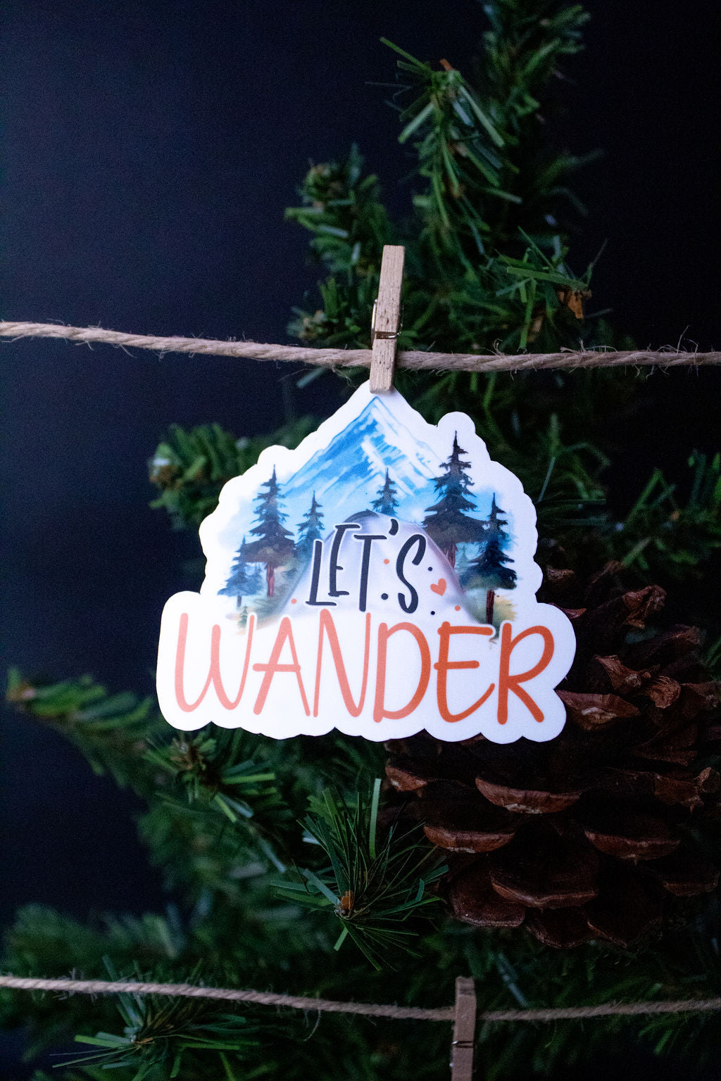 "Let's Wander", 3-Inch Camping/Outdoors Stickers - Water Resistant, Vinyl