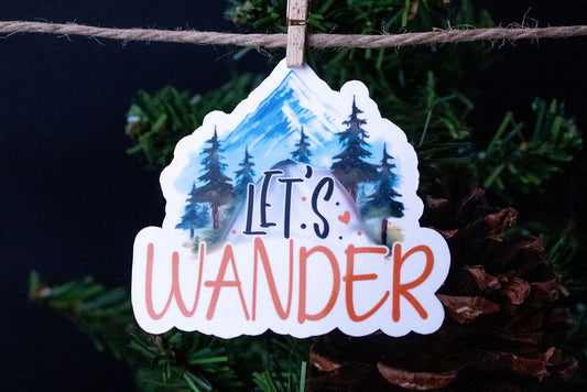 "Let's Wander", 3-Inch Camping/Outdoors Stickers - Water Resistant, Vinyl