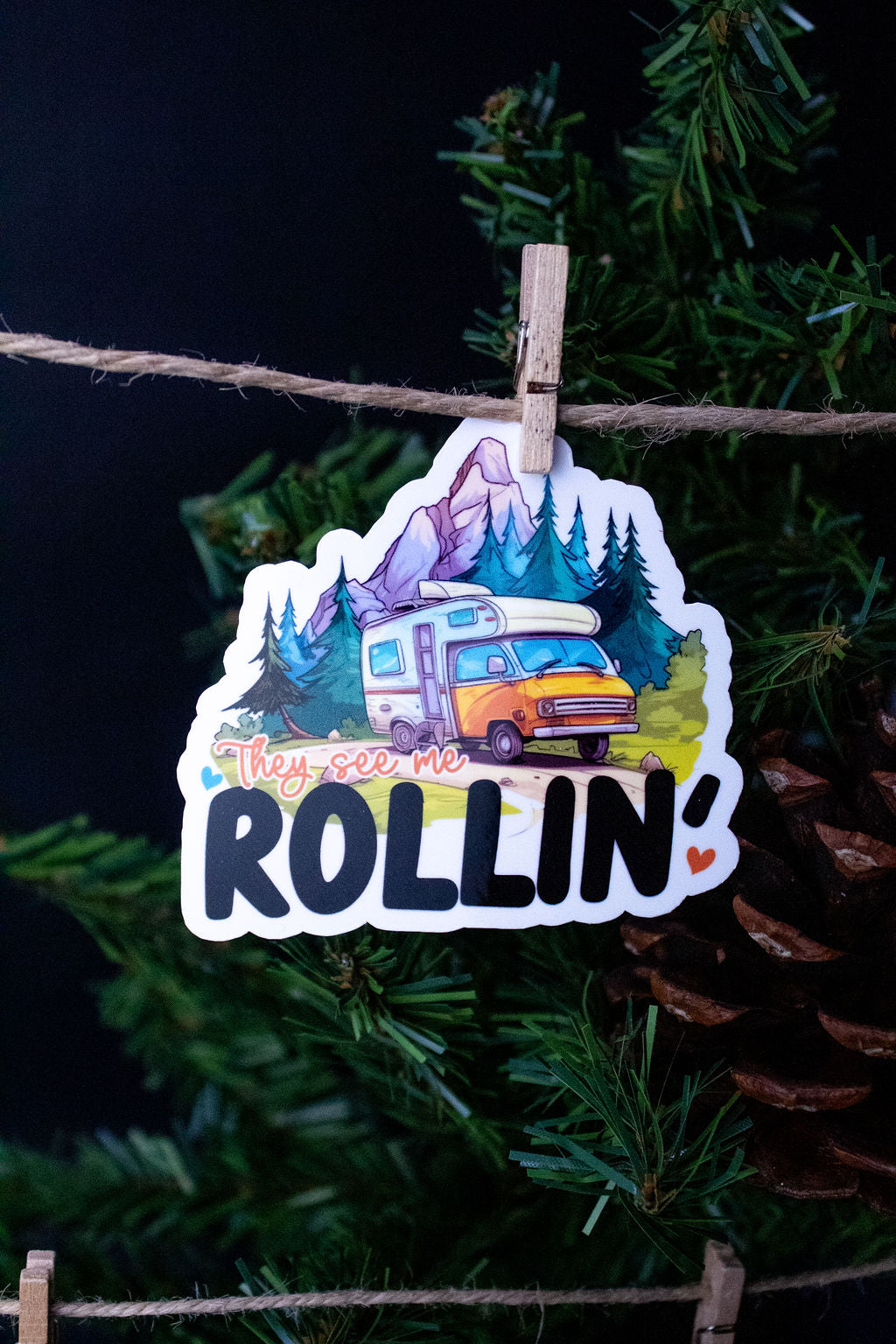 "They See Me Rollin'", 3-Inch Camping/Outdoors Stickers - Water Resistant, Vinyl