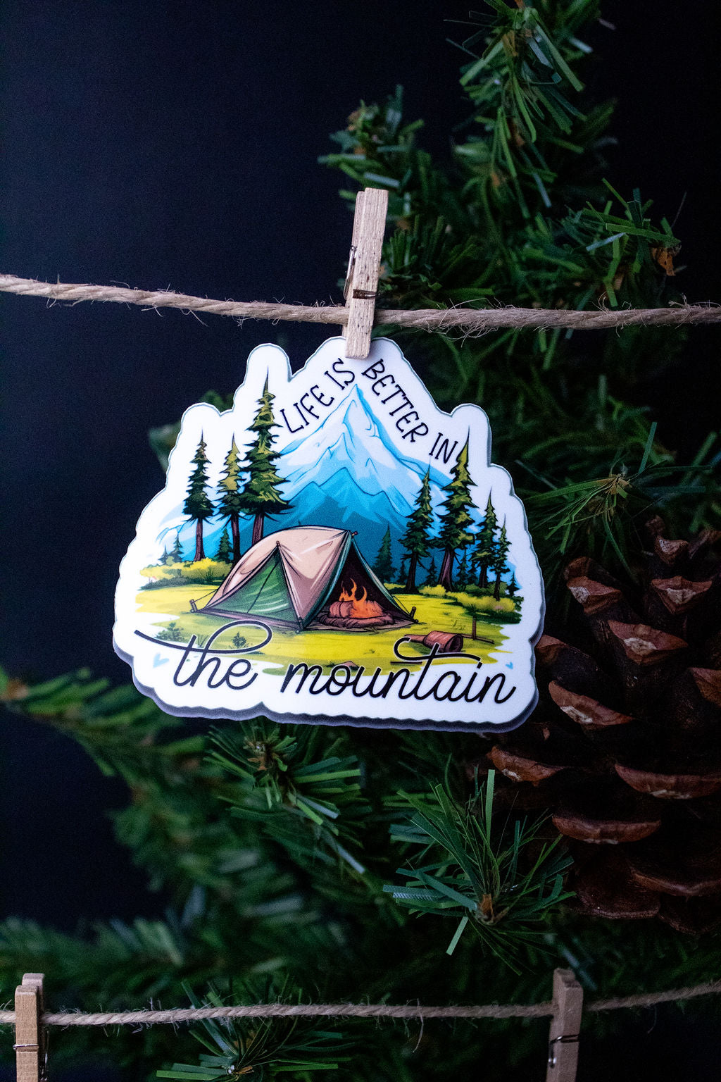 "Life Is Better In The Mountains", 3-Inch Camping/Outdoors Stickers - Water Resistant, Vinyl