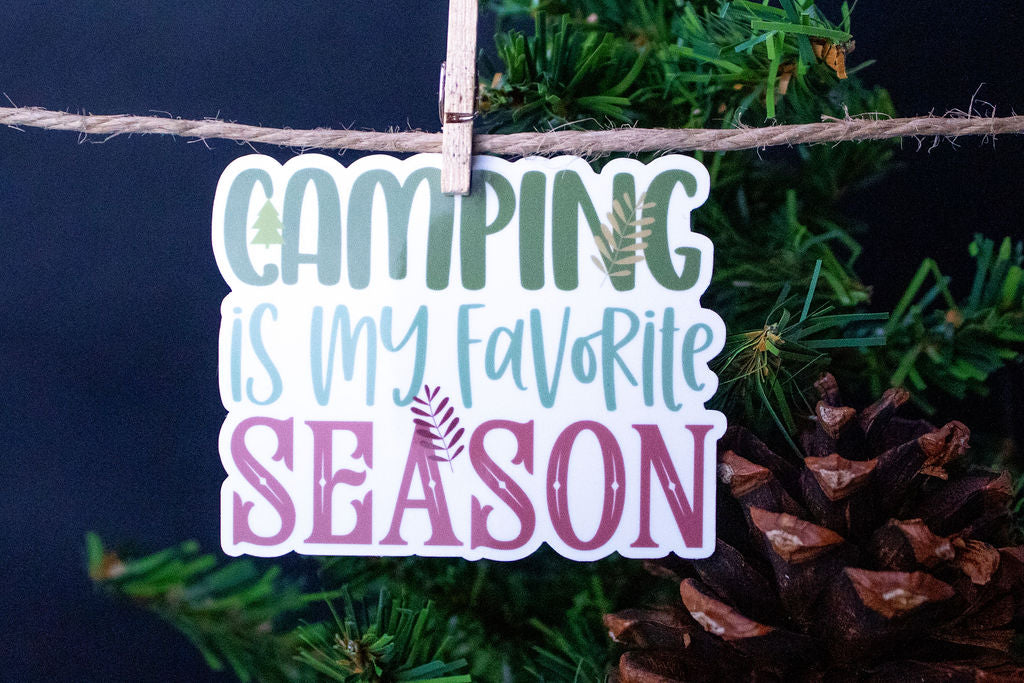 "Camping Is My Favorite Season", 3-Inch Camping/Outdoors Stickers - Water Resistant, Vinyl