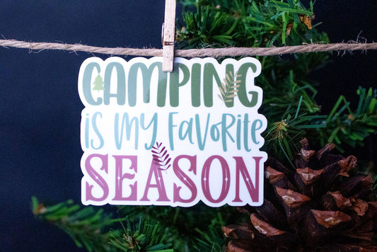 "Camping Is My Favorite Season", 3-Inch Camping/Outdoors Stickers - Water Resistant, Vinyl