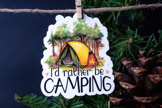 "I'd Rather Be Camping", 3-Inch Camping/Outdoors Stickers - Water Resistant, Vinyl