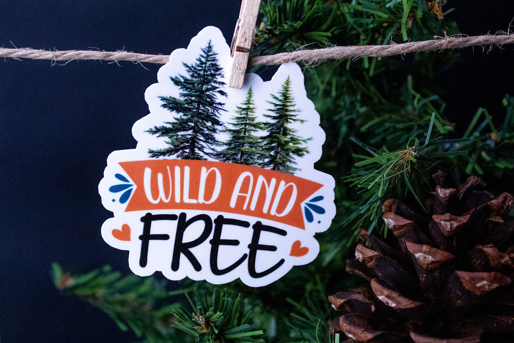 "Wild and Free", 3-Inch Camping/Outdoors Stickers - Water Resistant, Vinyl