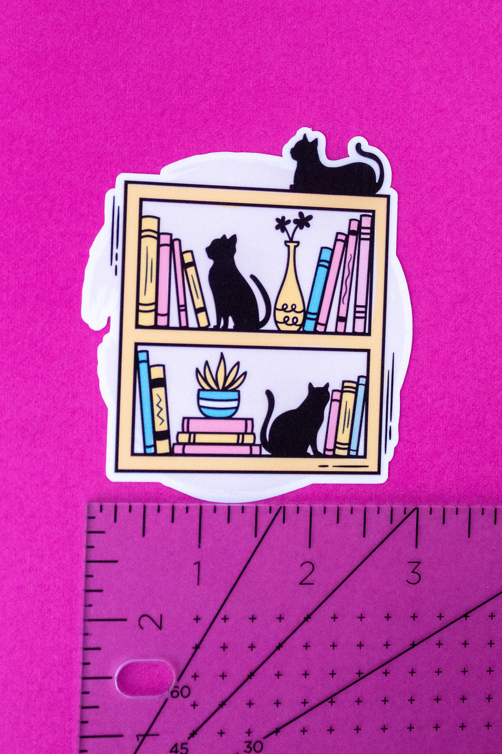Cats on a Bookshelf, 3-Inch Book Lovers Stickers - Water Resistant, Vinyl