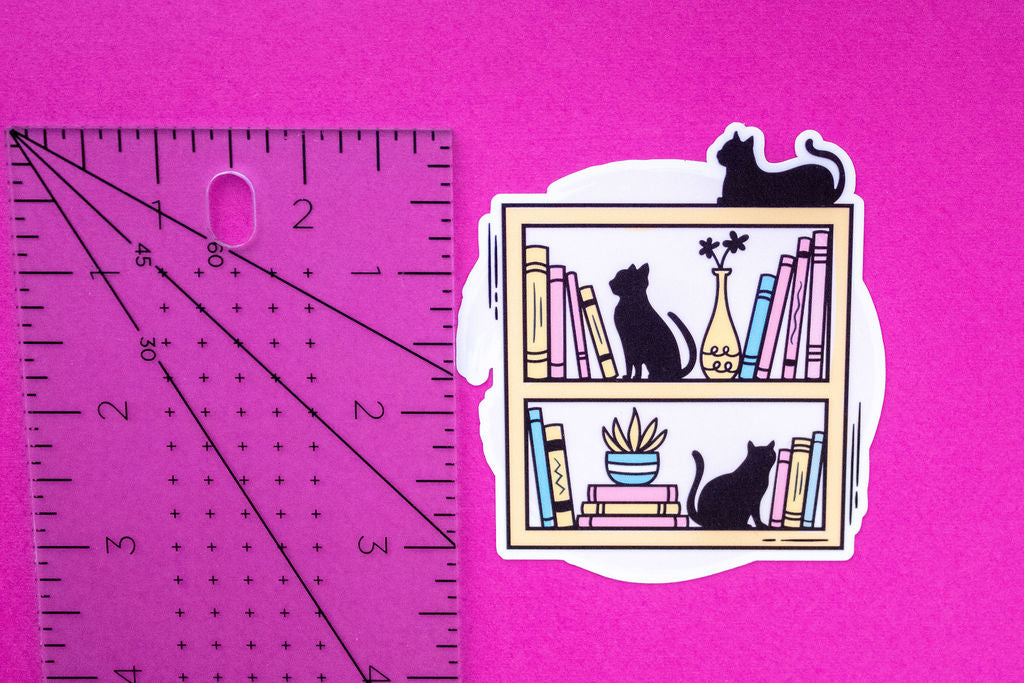 Cats on a Bookshelf, 3-Inch Book Lovers Stickers - Water Resistant, Vinyl
