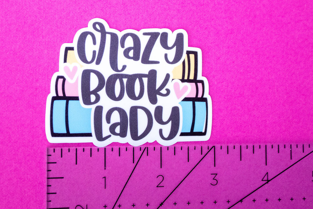 "Crazy Book Lady", 3-Inch Book Lovers Stickers - Water Resistant, Vinyl