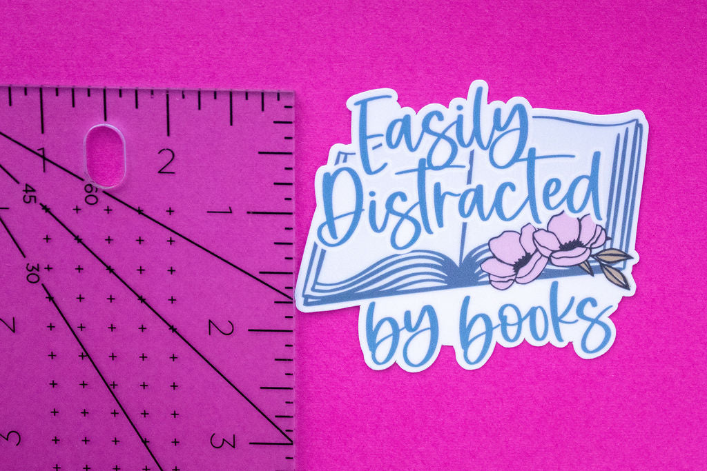 "Easily Distracted By Books", 3-Inch Book Lovers Stickers - Water Resistant, Vinyl