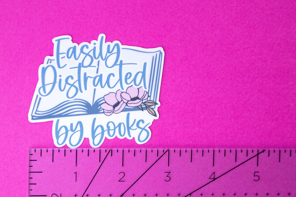 "Easily Distracted By Books", 3-Inch Book Lovers Stickers - Water Resistant, Vinyl