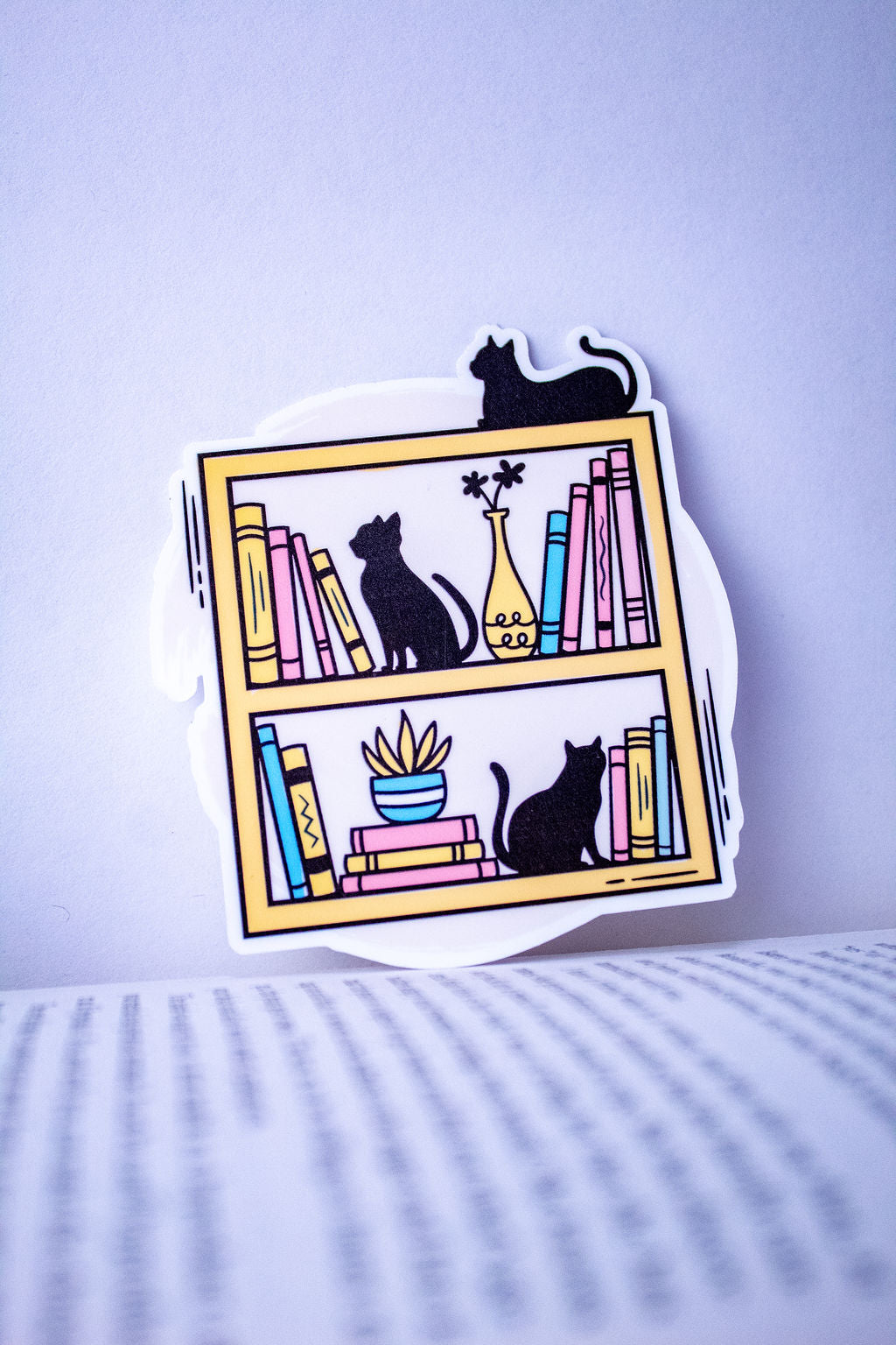 Cats on a Bookshelf, 3-Inch Book Lovers Stickers - Water Resistant, Vinyl