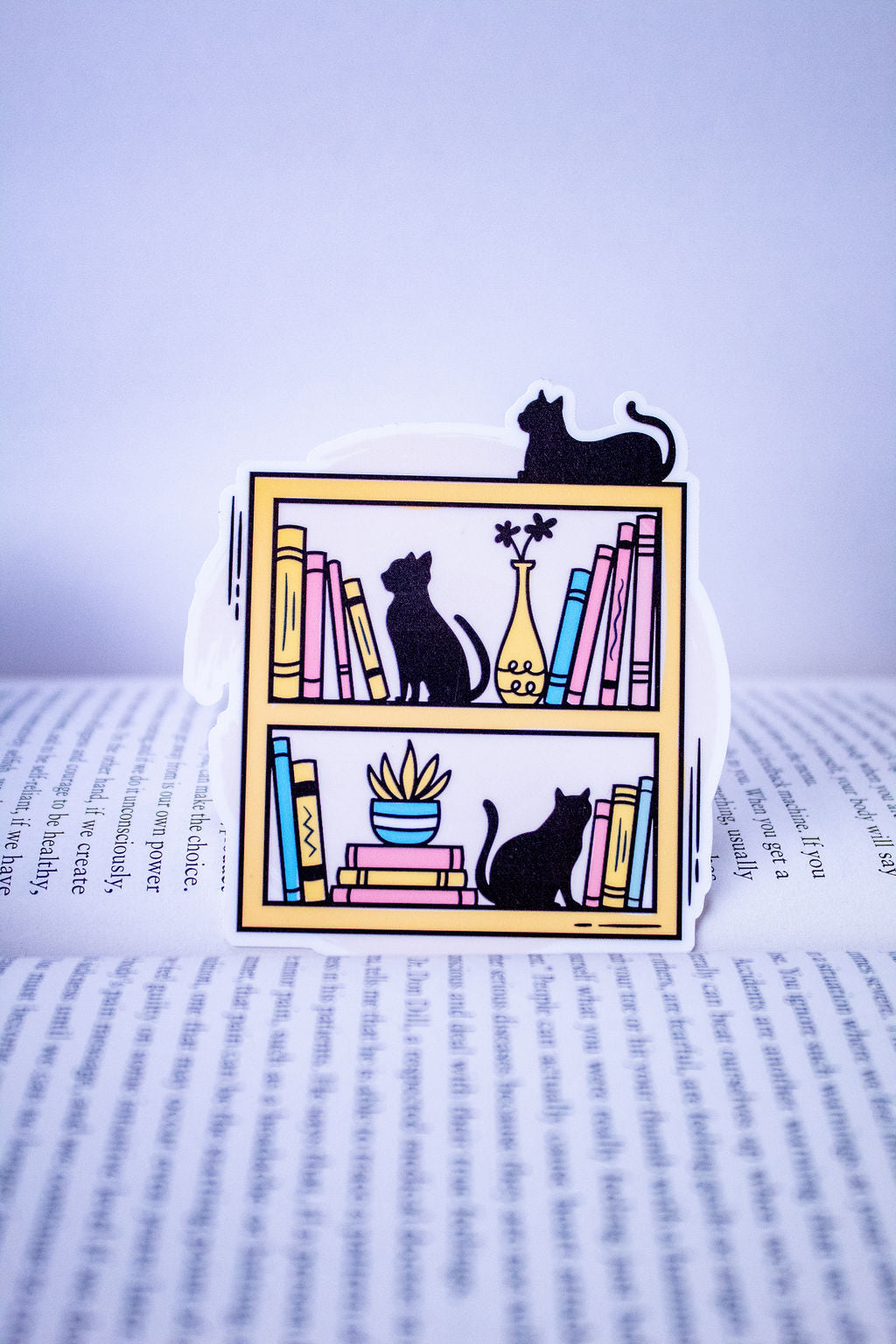Cats on a Bookshelf, 3-Inch Book Lovers Stickers - Water Resistant, Vinyl