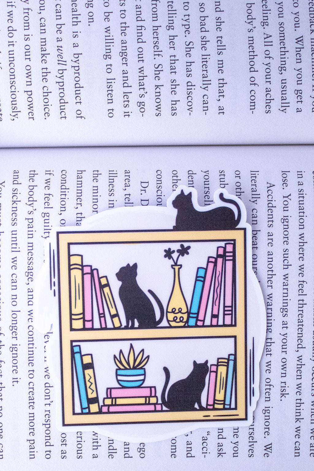 Cats on a Bookshelf, 3-Inch Book Lovers Stickers - Water Resistant, Vinyl