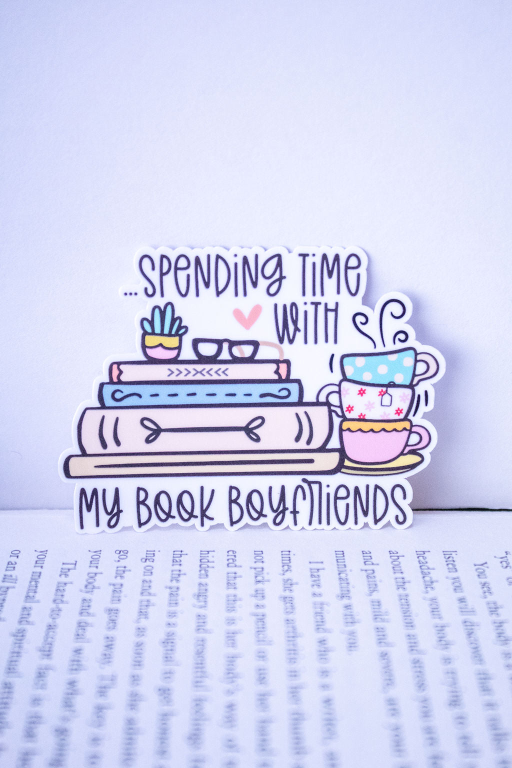 "Spending Time With My Book Boyfriends", 3-Inch Book Lovers Stickers - Water Resistant, Vinyl