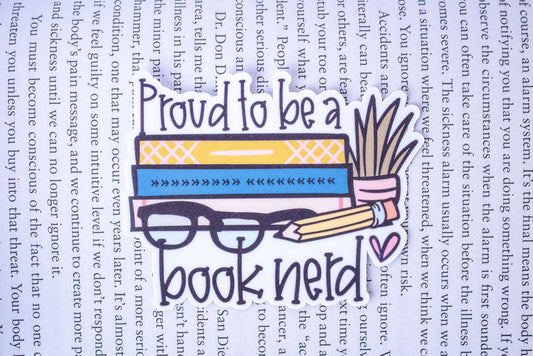 "Proud To Be A Book Nerd", 3-Inch Book Lovers Stickers - Water Resistant, Vinyl