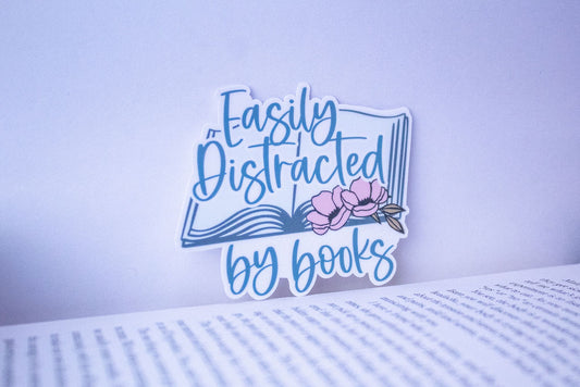 "Easily Distracted By Books", 3-Inch Book Lovers Stickers - Water Resistant, Vinyl