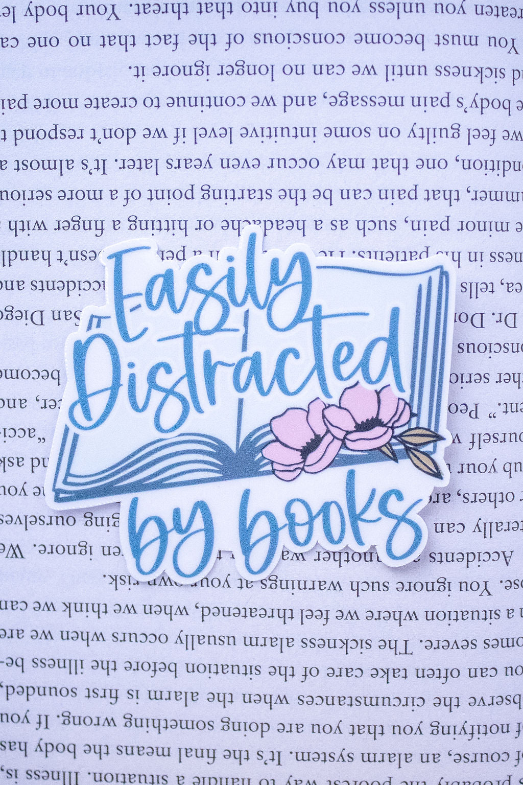"Easily Distracted By Books", 3-Inch Book Lovers Stickers - Water Resistant, Vinyl