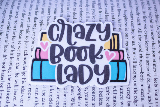 "Crazy Book Lady", 3-Inch Book Lovers Stickers - Water Resistant, Vinyl